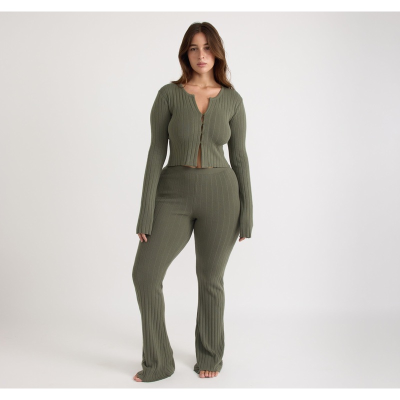 Soft Knit Rib High-Rise Flare Pants