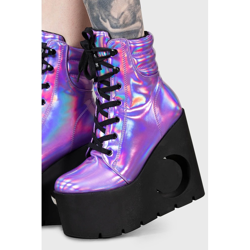 Diana Crescent Wedge Boots [PURPLE HOLOGRAPHIC]