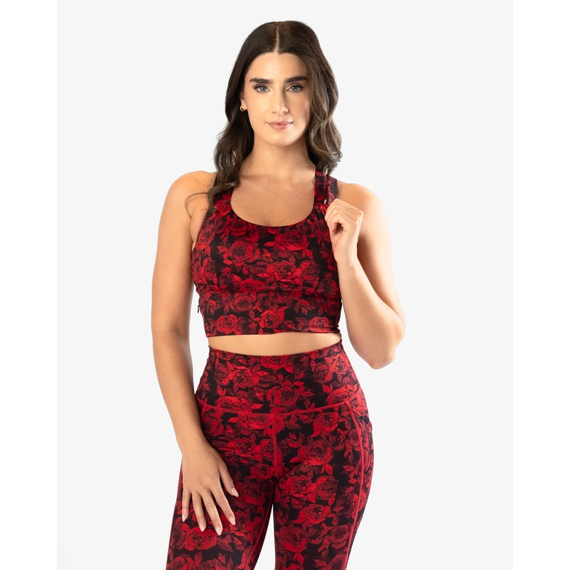 Sierra Sports Bra – Red Roses – FINAL SALE