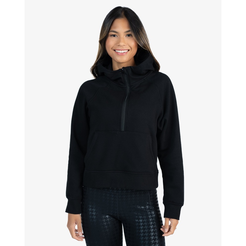 Classic Half Zip Up Hoodie – Black – FINAL SALE