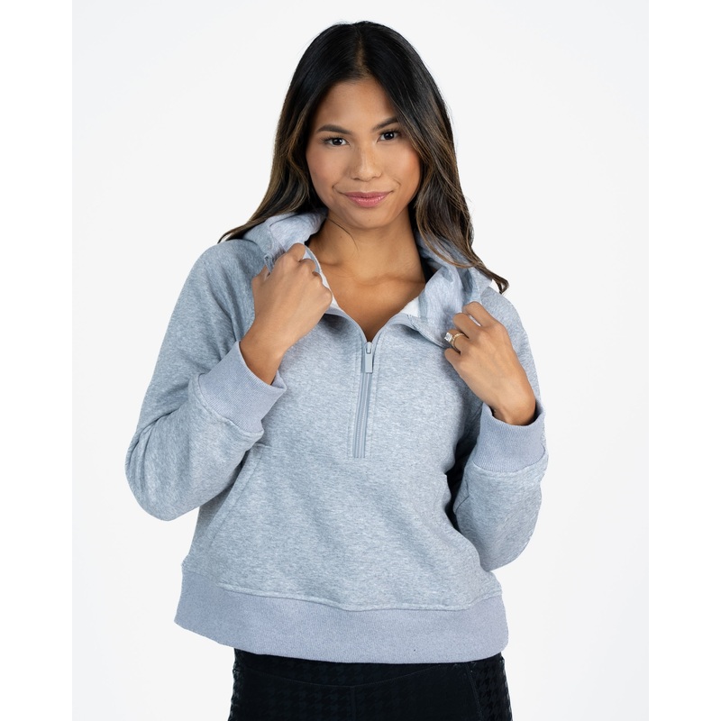 Classic Half Zip Up Hoodie – Heathered Gray – FINAL SALE