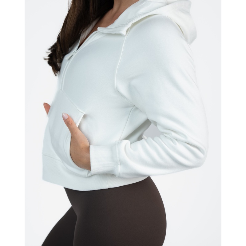 Classic Half Zip Up Hoodie – Sweet Cream – FINAL SALE