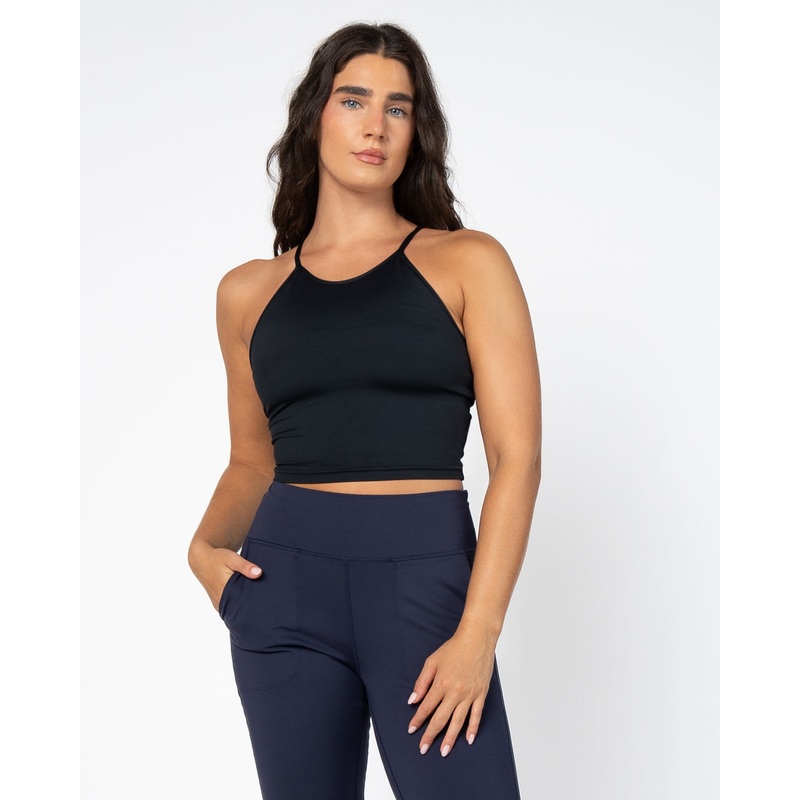 Lux Thin Strap Crop Tank – Black