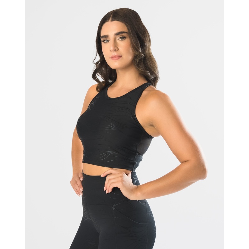 Malibu Crop Top  – Black Waves