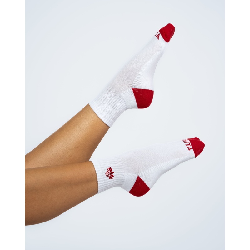 Senita Quarter Socks – White/Cherry