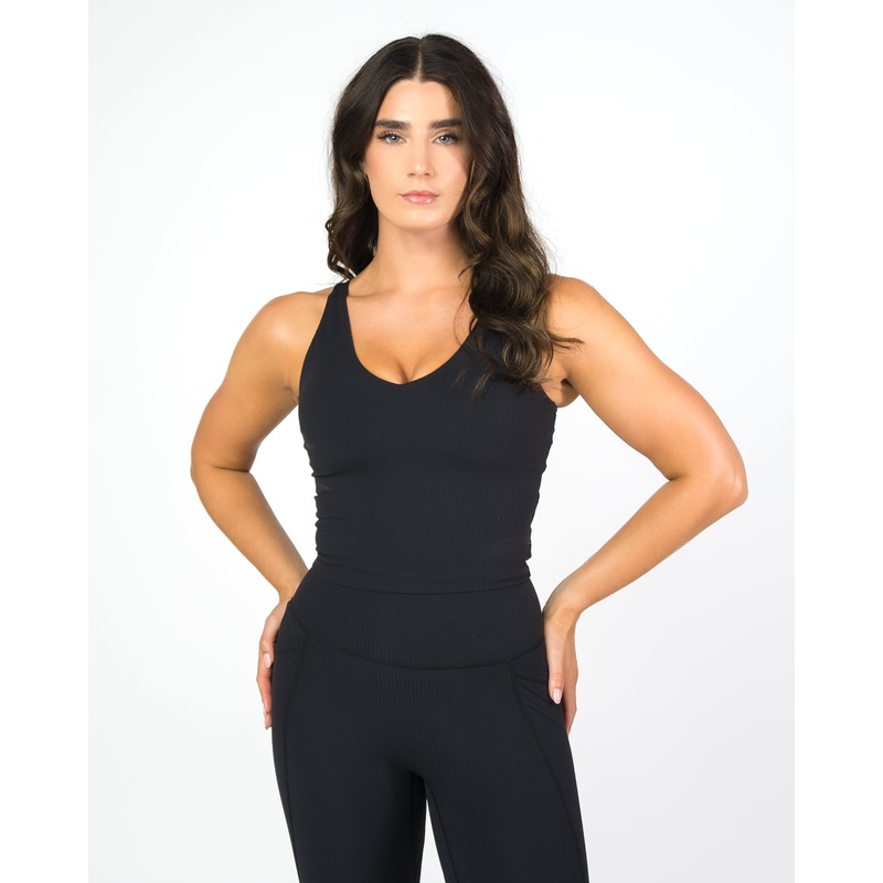 Shakti Ribbed Tank (Mid-Length)  – Black