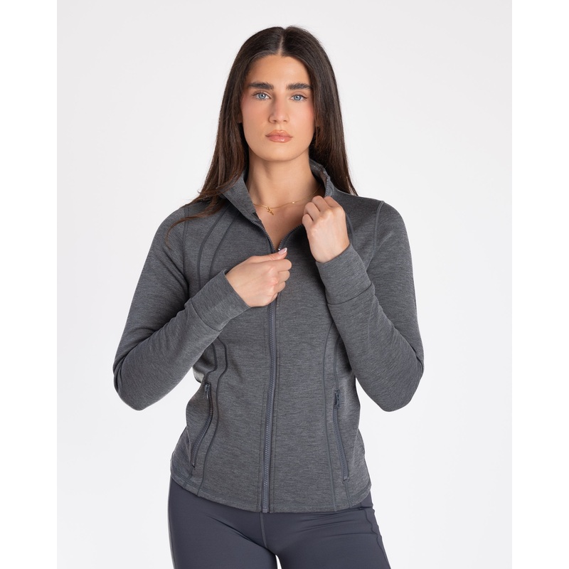 Full Zip Soft Scuba Jacket – Heathered Magnet – FINAL SALE