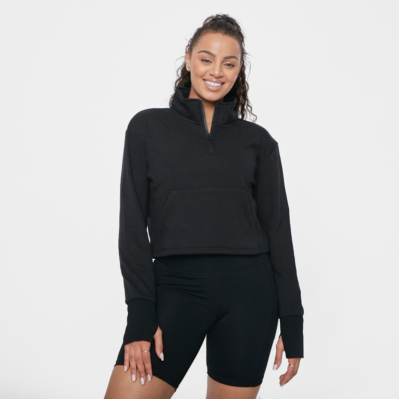 Hailey Cropped Half Zip – Black – FINAL SALE