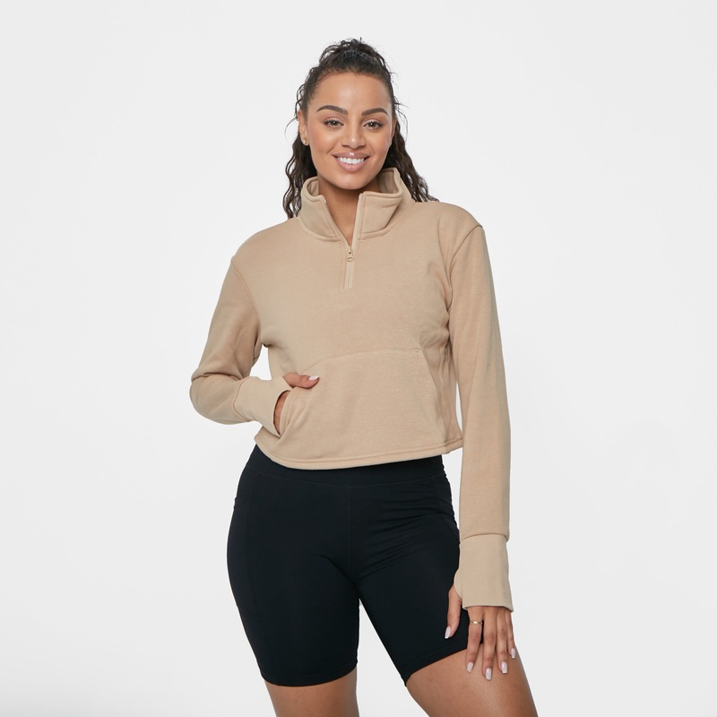 Hailey Cropped Half Zip – Latte – L & XL ONLY – FINAL SALE