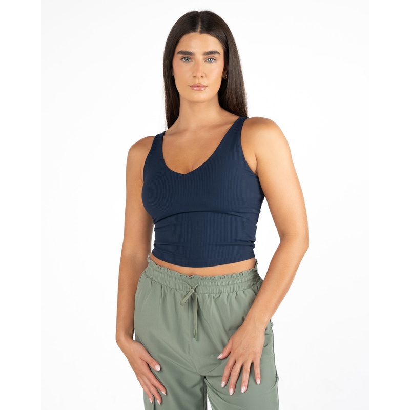 Shakti Ribbed Tank (Mid-Length)  – Navy