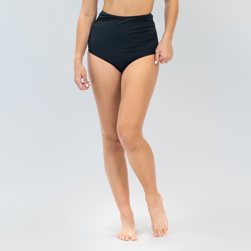 High Waisted Side Shirred Zuma Bikini Bottoms – Black – FINAL SALE