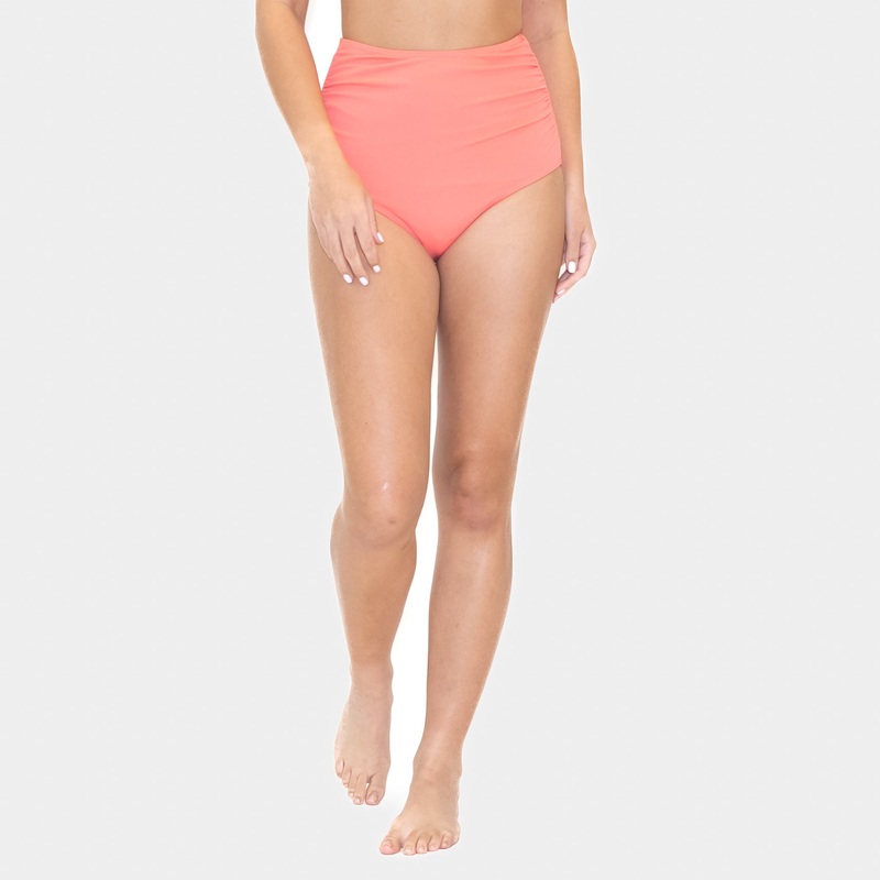 High Waisted Side Shirred Zuma Bikini Bottoms – Coral – FINAL SALE