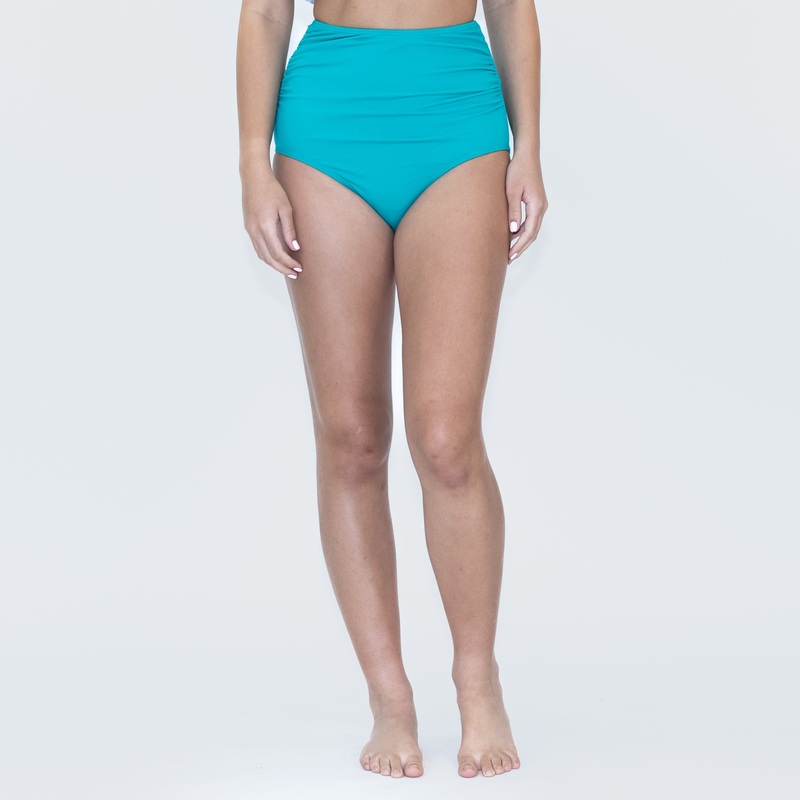 High Waisted Side Shirred Zuma Bikini Bottoms – Teal – FINAL SALE