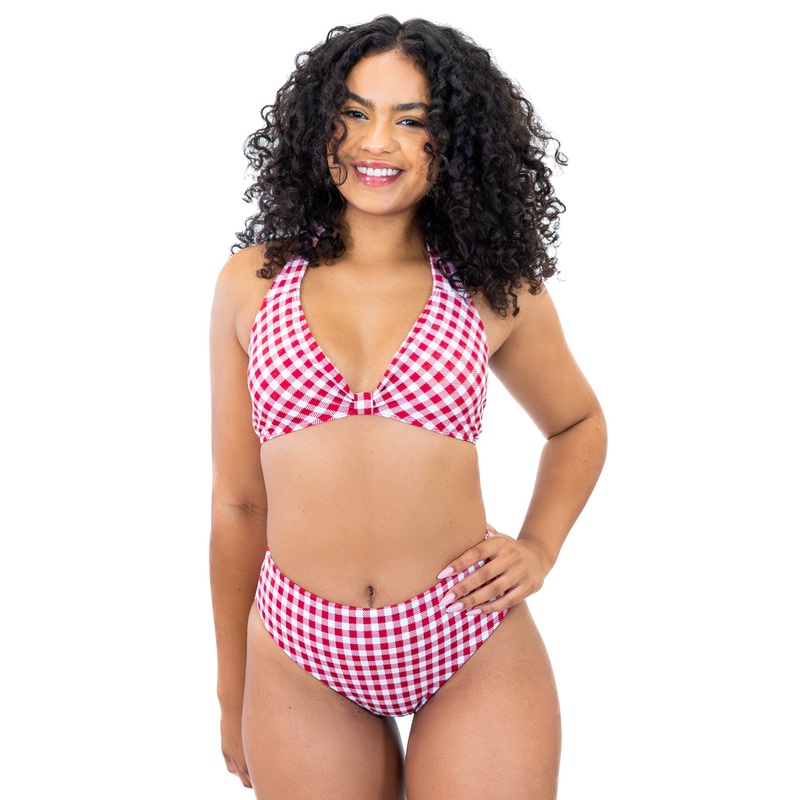 Naomi Bikini Top – Cherry Gingham – FINAL SALE