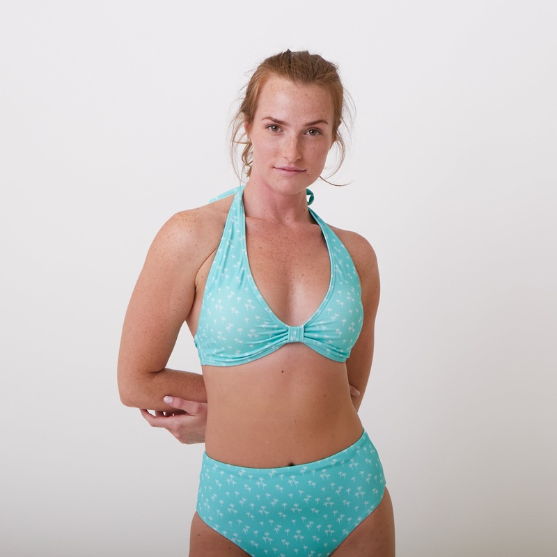 Naomi Bikini Top – Turquoise Small Palm – FINAL SALE