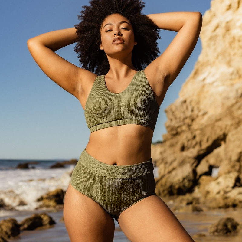 Page High Waisted Swim Bottoms – Hideaway Olive – FINAL SALE