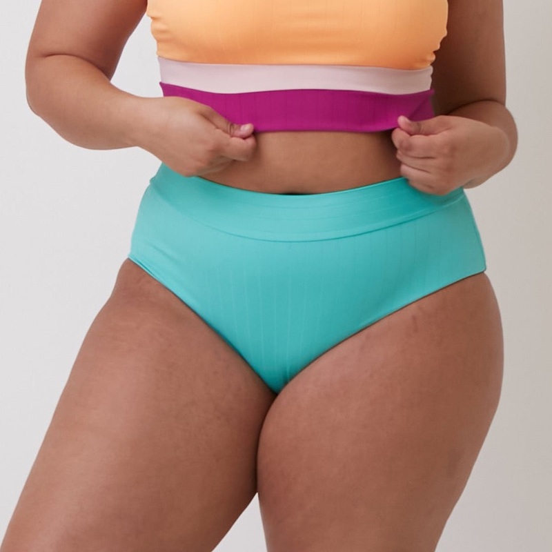 Page High Waisted Swim Bottoms – Ribbed Turquoise – FINAL SALE