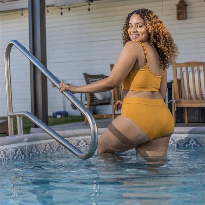 Ribbed Page High Waisted Swim Bottoms – Gold – S ONLY – FINAL SALE