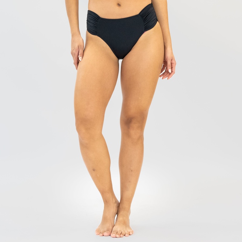 Side Shirred Hipster Bikini Bottoms – Black – FINAL SALE