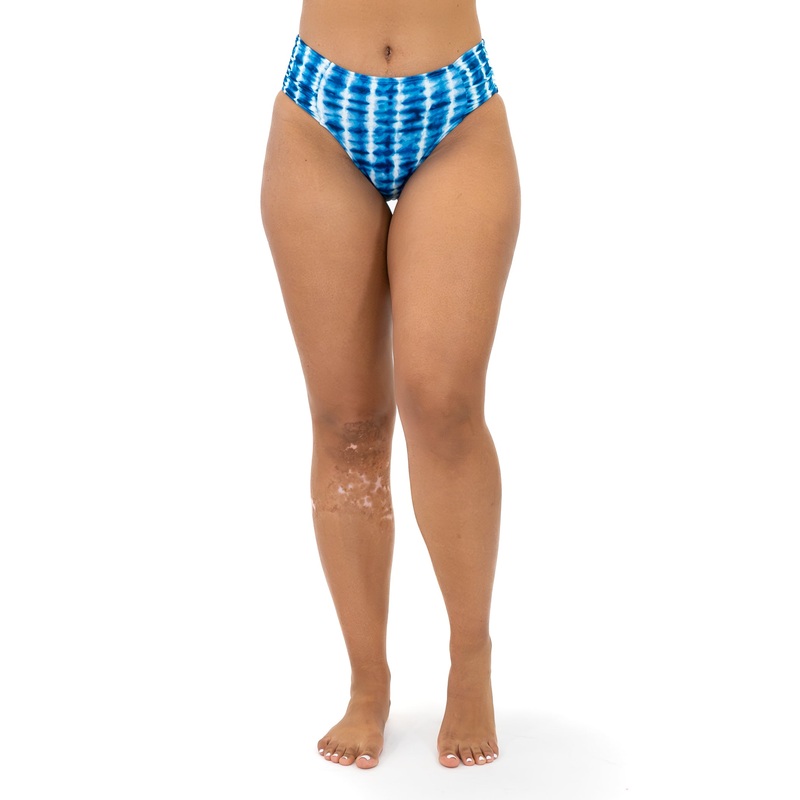 Side Shirred Hipster Bikini Bottoms – Marine Tidal Wave – FINAL SALE