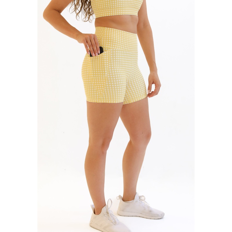 Lux High Waisted Rio Shorts (5 in. inseam) – Yellow Gingham