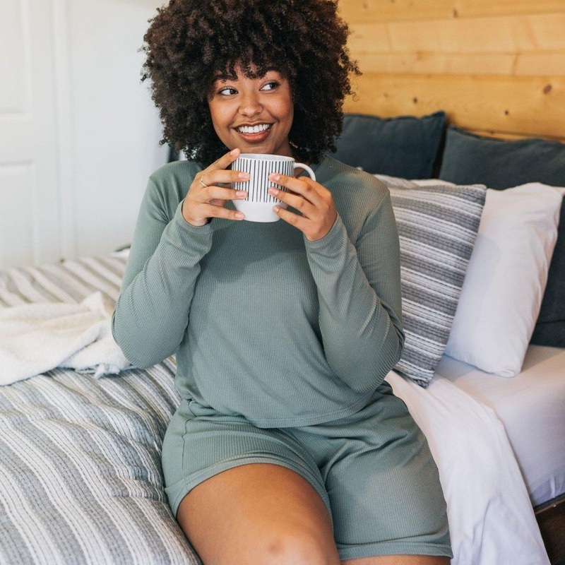 Ribbed Lounge Shorts – Green Tea – XS & S ONLY – FINAL SALE