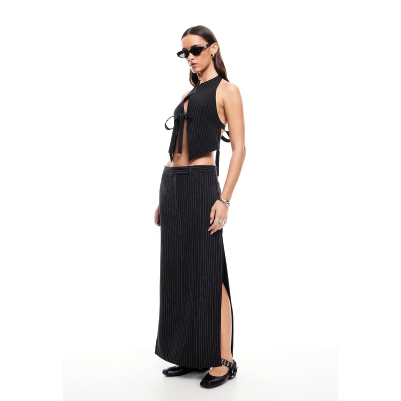 LUNE MAXI SKIRT – ONYX PINSTRIPE