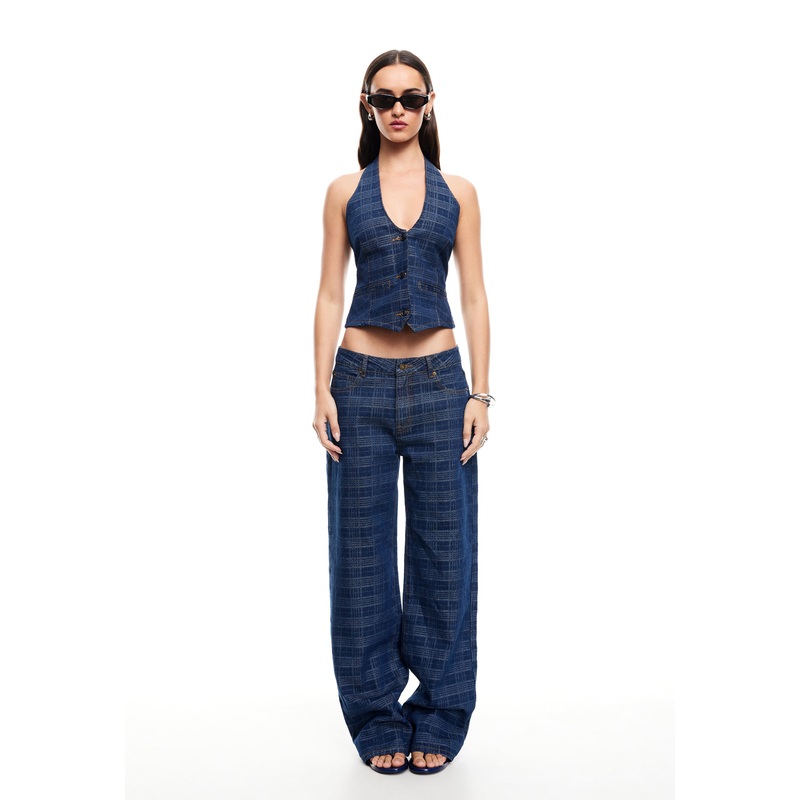 RENEWAL HALTER TOP – INDIGO PLAID