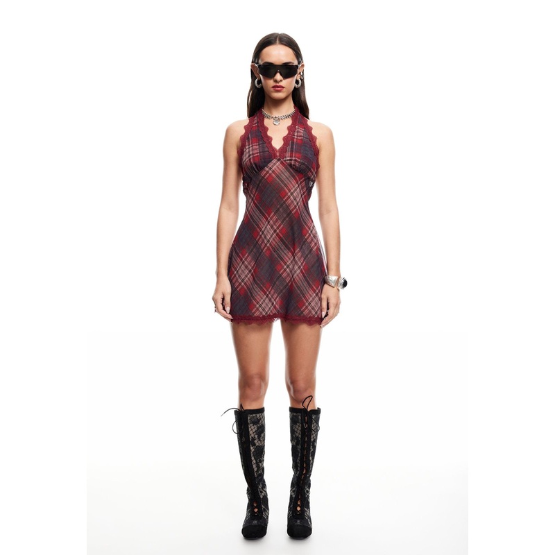 STARS ALIGN MINI DRESS – CRIMSON PLAID