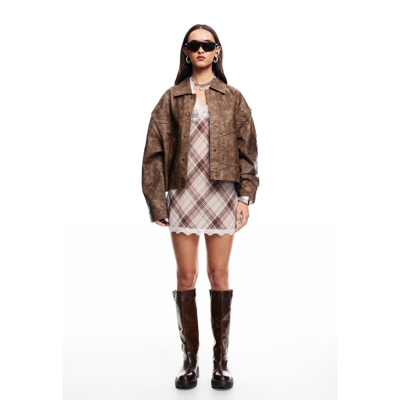 STARS ALIGN MINI DRESS – TAN PLAID
