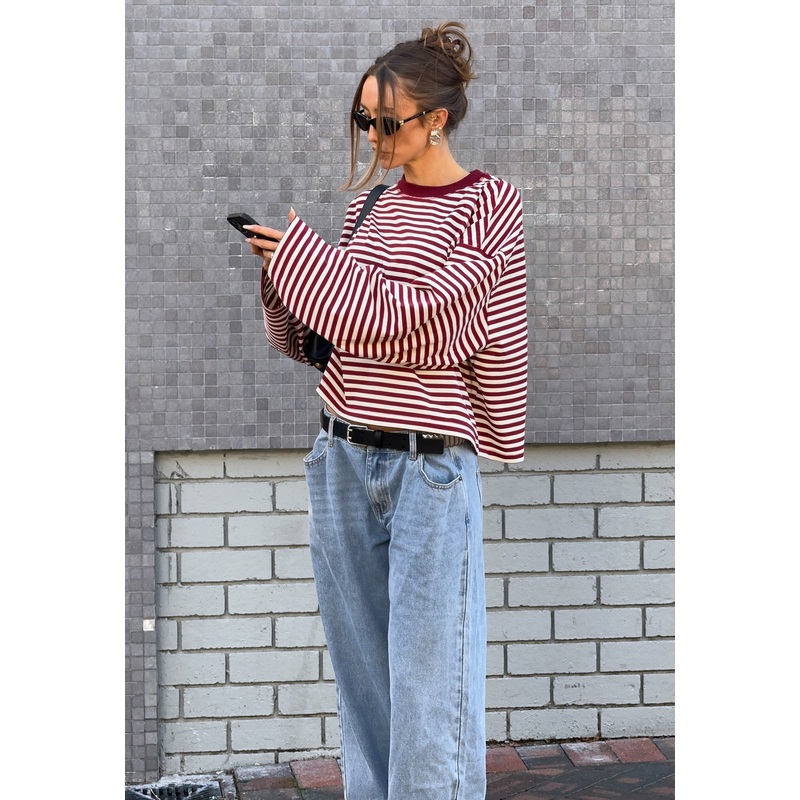 BLOOM LONG SLEEVE – WINE STRIPE