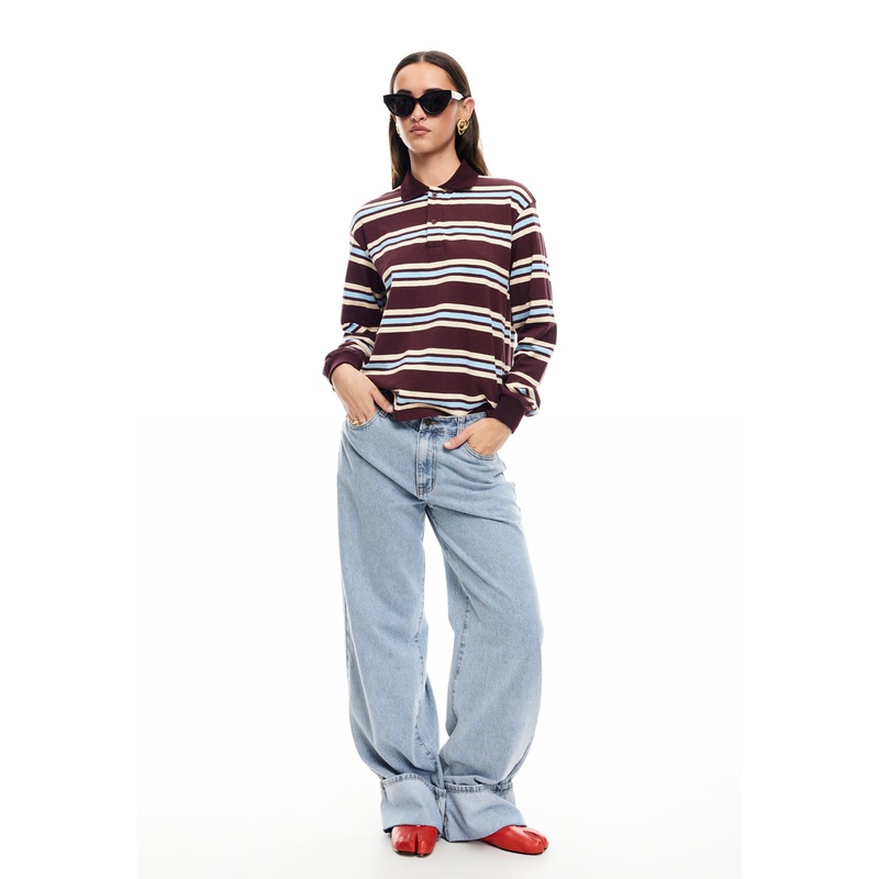 LEISURE LONG SLEEVE POLO – CHOCOLATE MULTI
