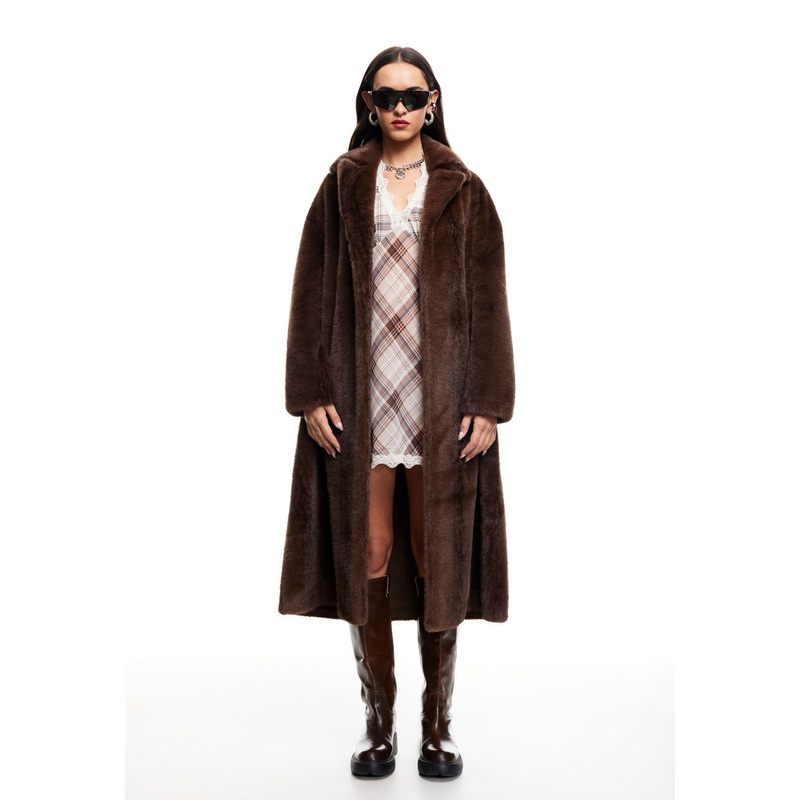 MOSS FAUX FUR COAT – CHOCOLATE