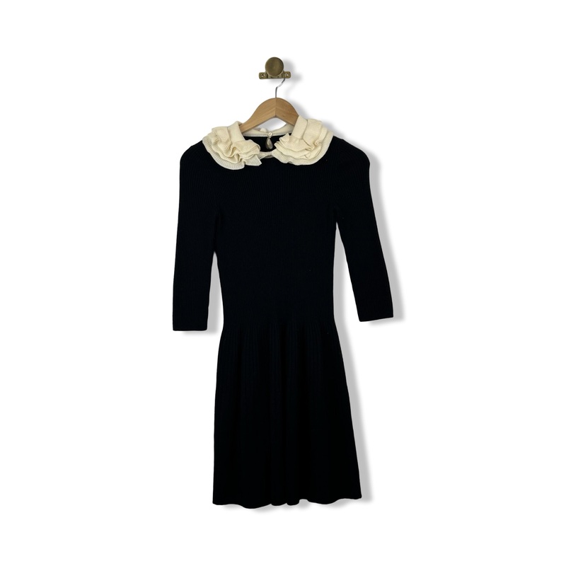 Vintage Ruffle Collar Rib Knit Dress