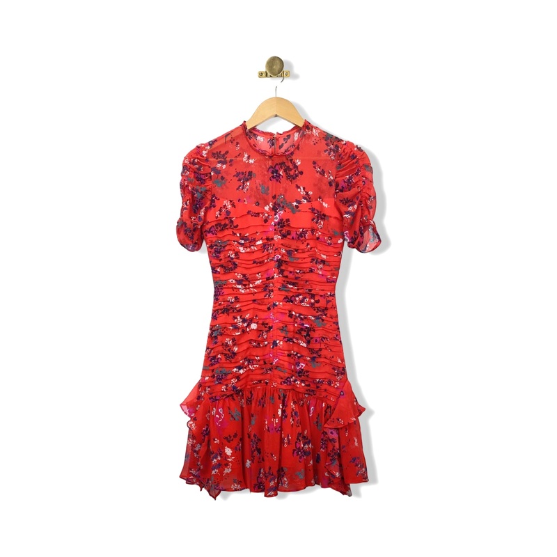 Tanya Taylor Pleated Front Floral Dress