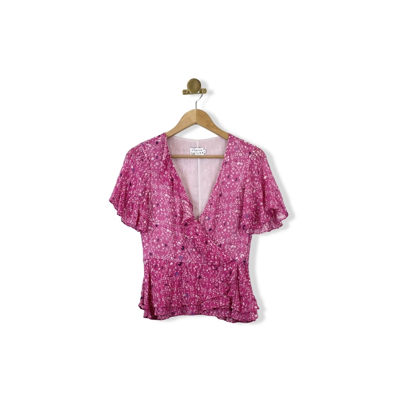 Tanya Taylor Ruffle Plunge Neck Top