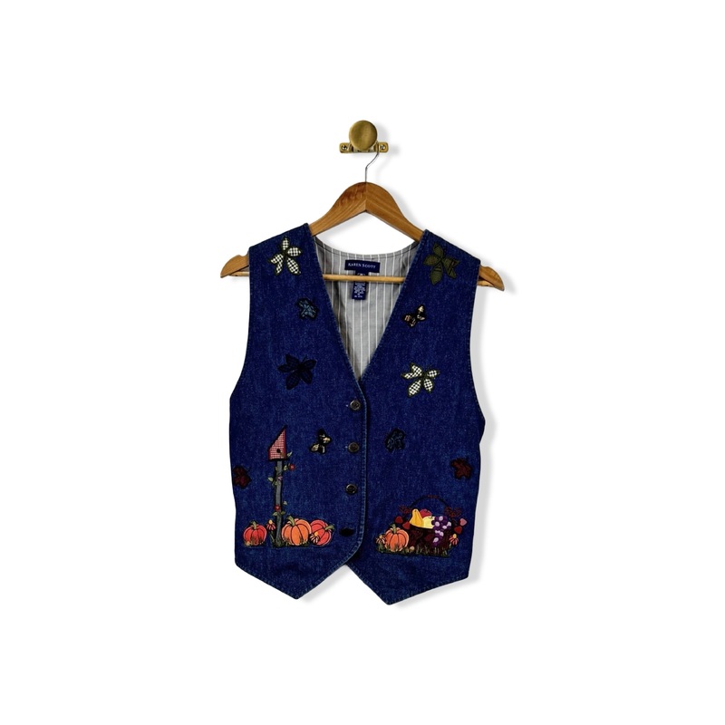 Karen Scott Embroidered Denim Vest