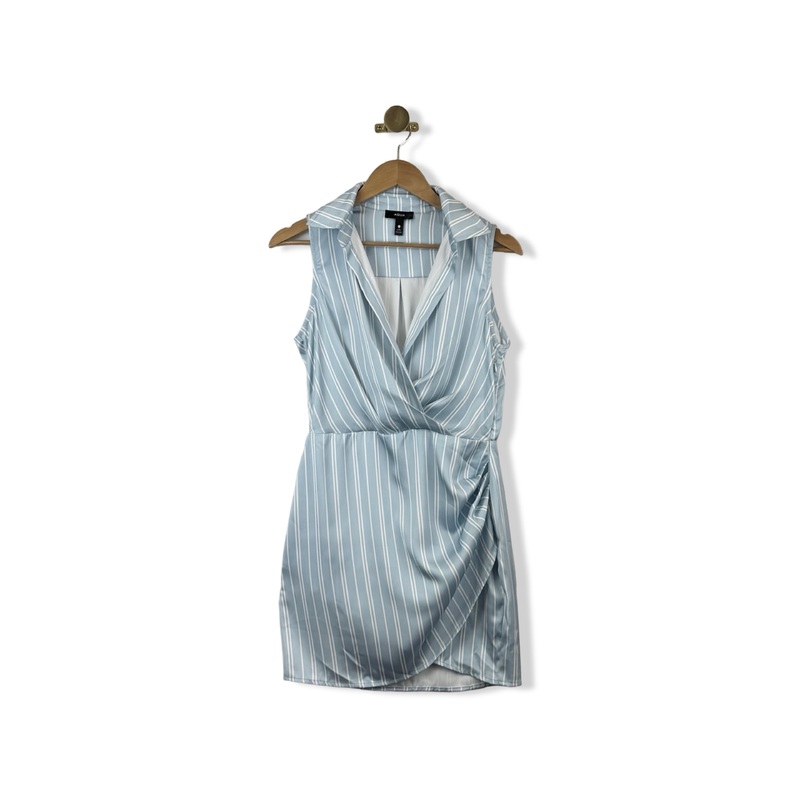 AQUA Striped Plunge Neck Mini Dress