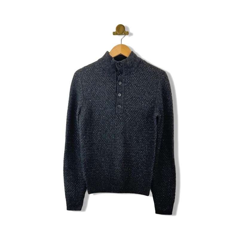 Billy Reid Charcoal Cashmere Basket Weave Sweater