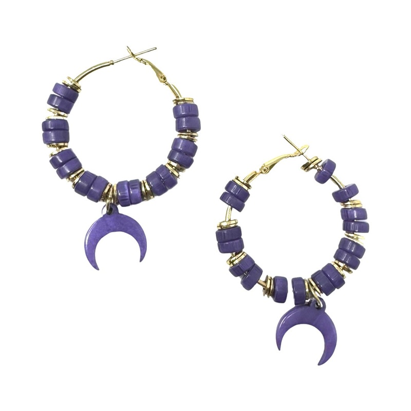 Crescent Moon Bead Hoop Earring