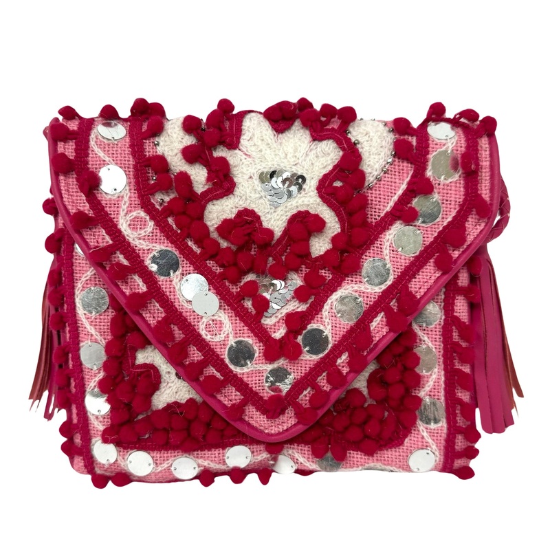Shashi Small Pink Pom Pom Crossbody Bag