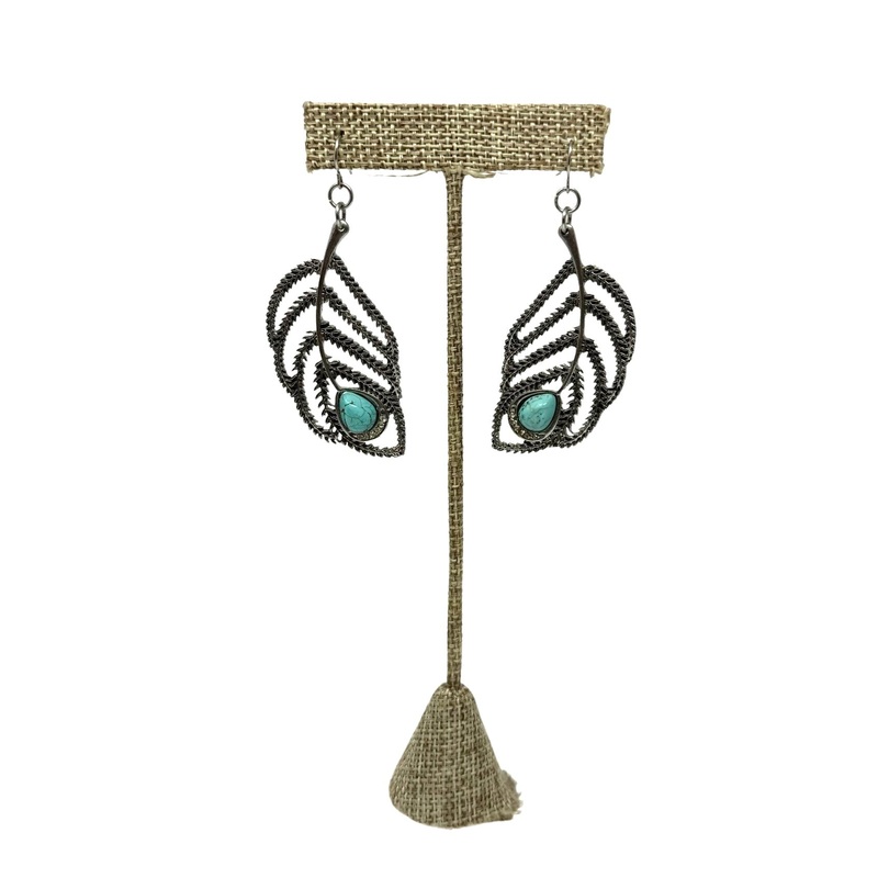 Turquoise Inset Feather Dangle Earrings