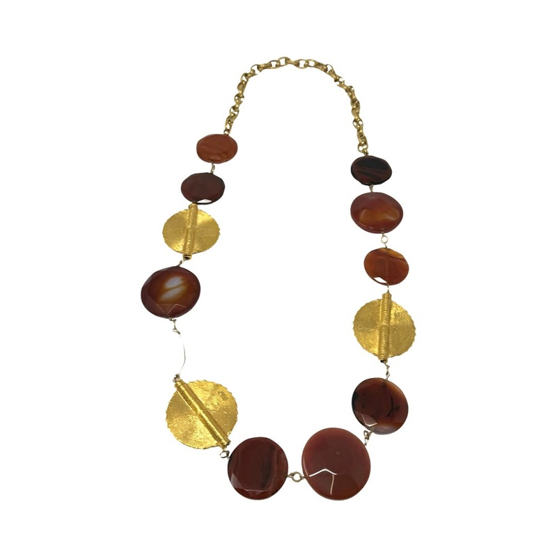 Flat Disc and Stone Look Pendants Necklace