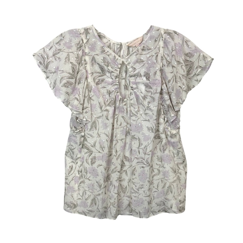 Rebecca Taylor Floral Metallic Thread Keyhole Blouse