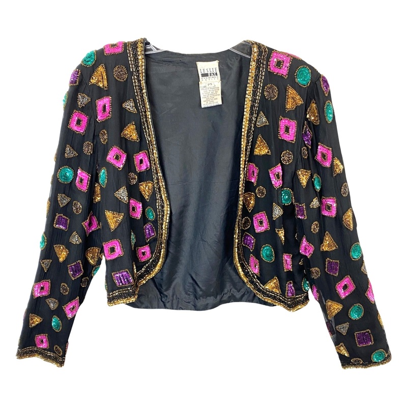 Vintage Leslie Fay Embellished Silk Cardigan