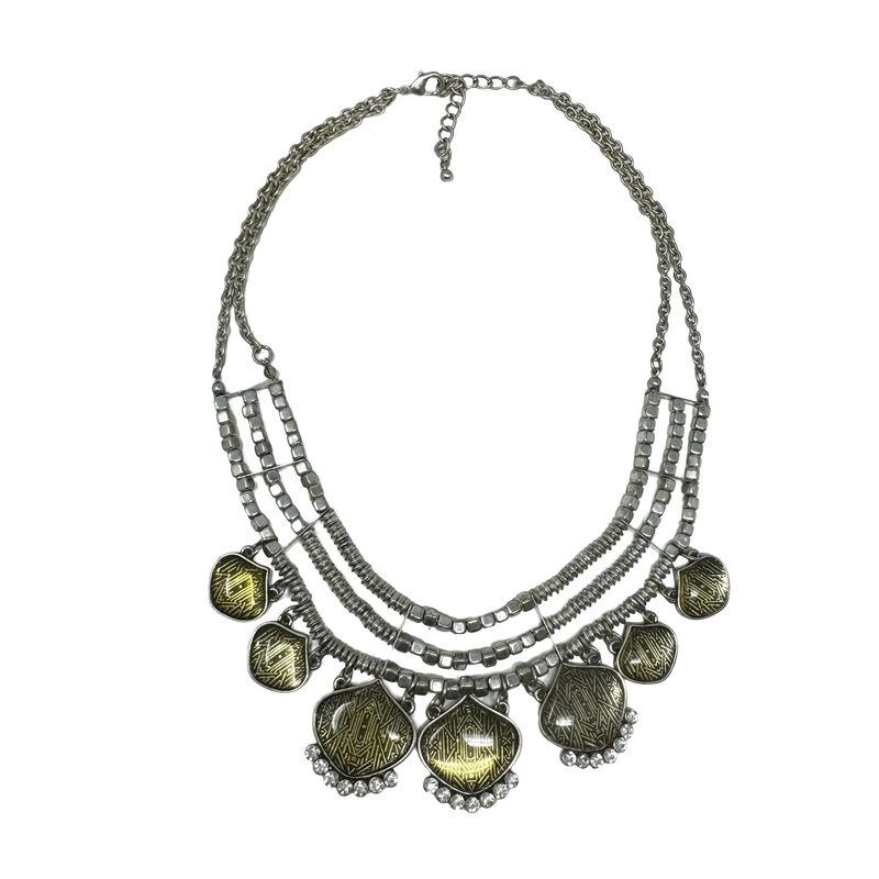 Multi Strand Patterned Dangle Charm Necklace