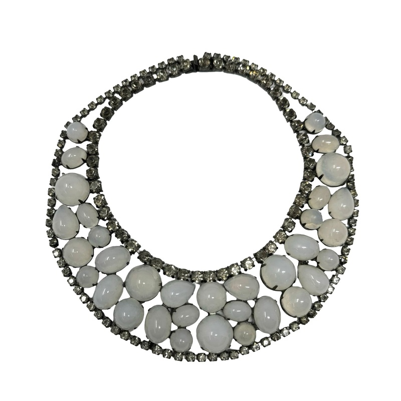 Embellished Iridescent Stone Bead Bib Necklace