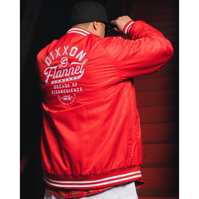 Red Pastime Nylon Varsity Jacket