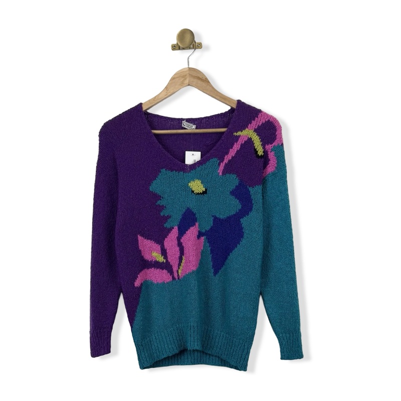 Vintage Campus Casuals Floral Colorblock Sweater