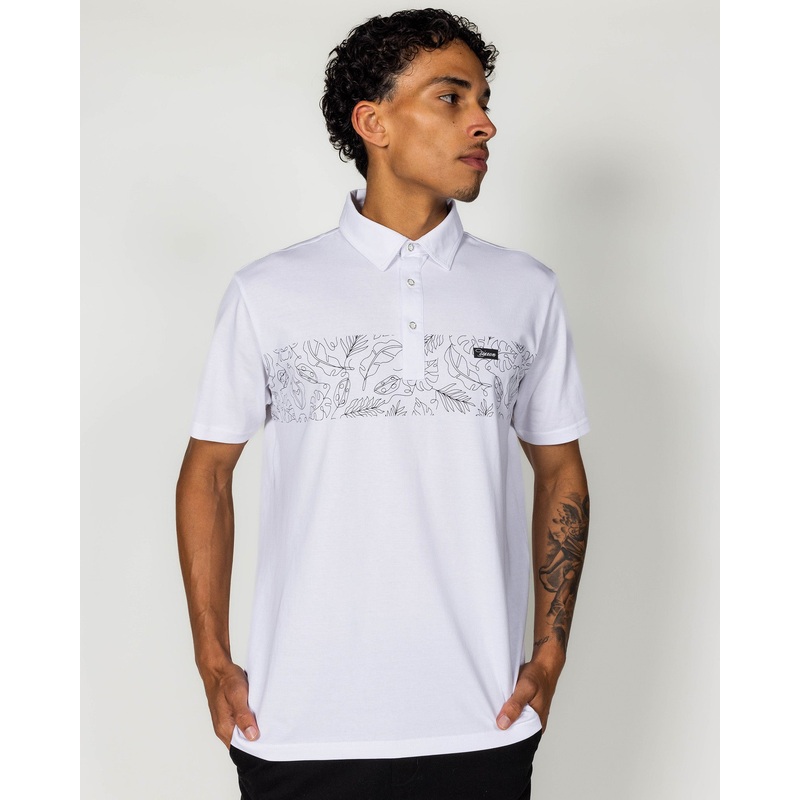 White Floral Premium Polo – White